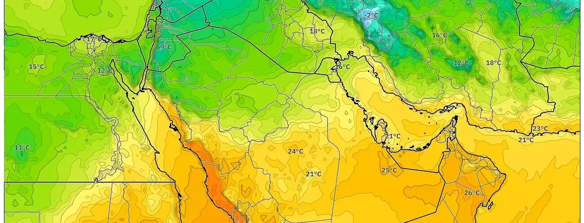 المملكة العربية السعودية تستمتع بشمس دافئة في 3 يناير 2026 – ذروة حرارية بعد الظهر وسماء صافية