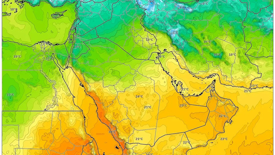 المملكة العربية السعودية تستمتع بشمس دافئة في 3 يناير 2026 – ذروة حرارية بعد الظهر وسماء صافية